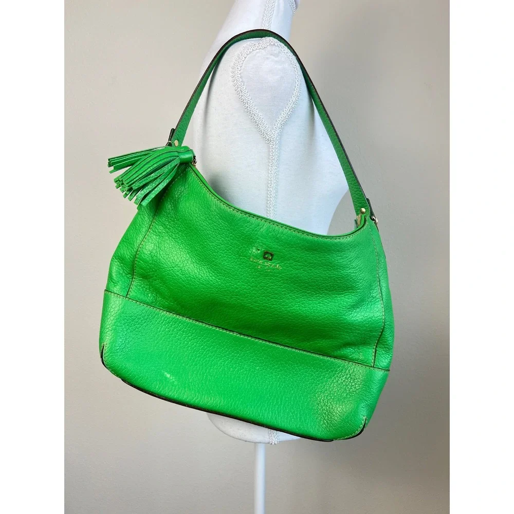 Kate Spade Green Pebbled Leather Tassel Shoulder Hobo Bag Purse Y2K Color Pop